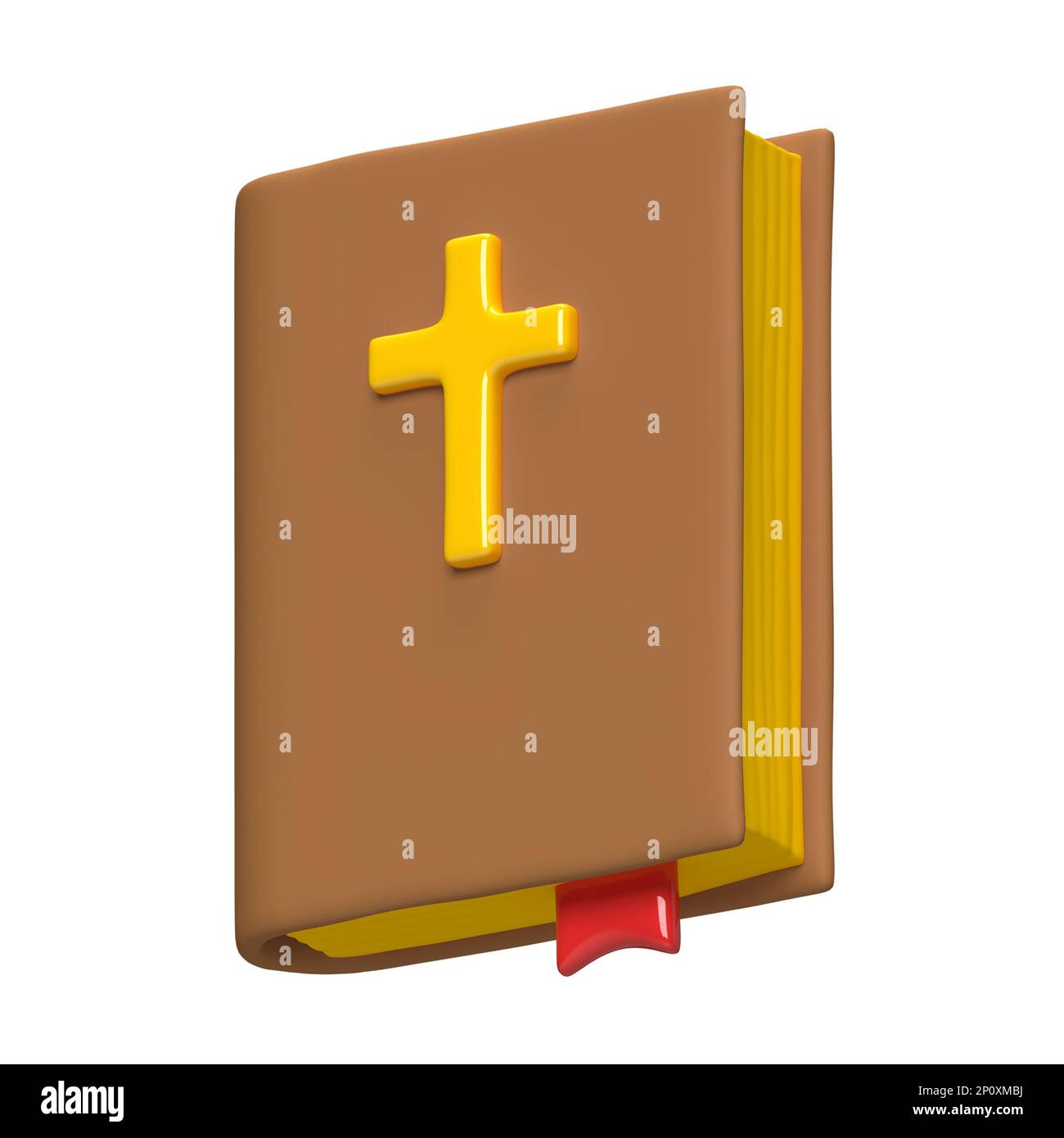 Heilige Bibel 3D christliche Ikone. Buchlogo auf festem Cover. Konstruktionselement. Grafik auf dem isolierten weißen Hintergrund mit Beschneidungspfad Stockfoto