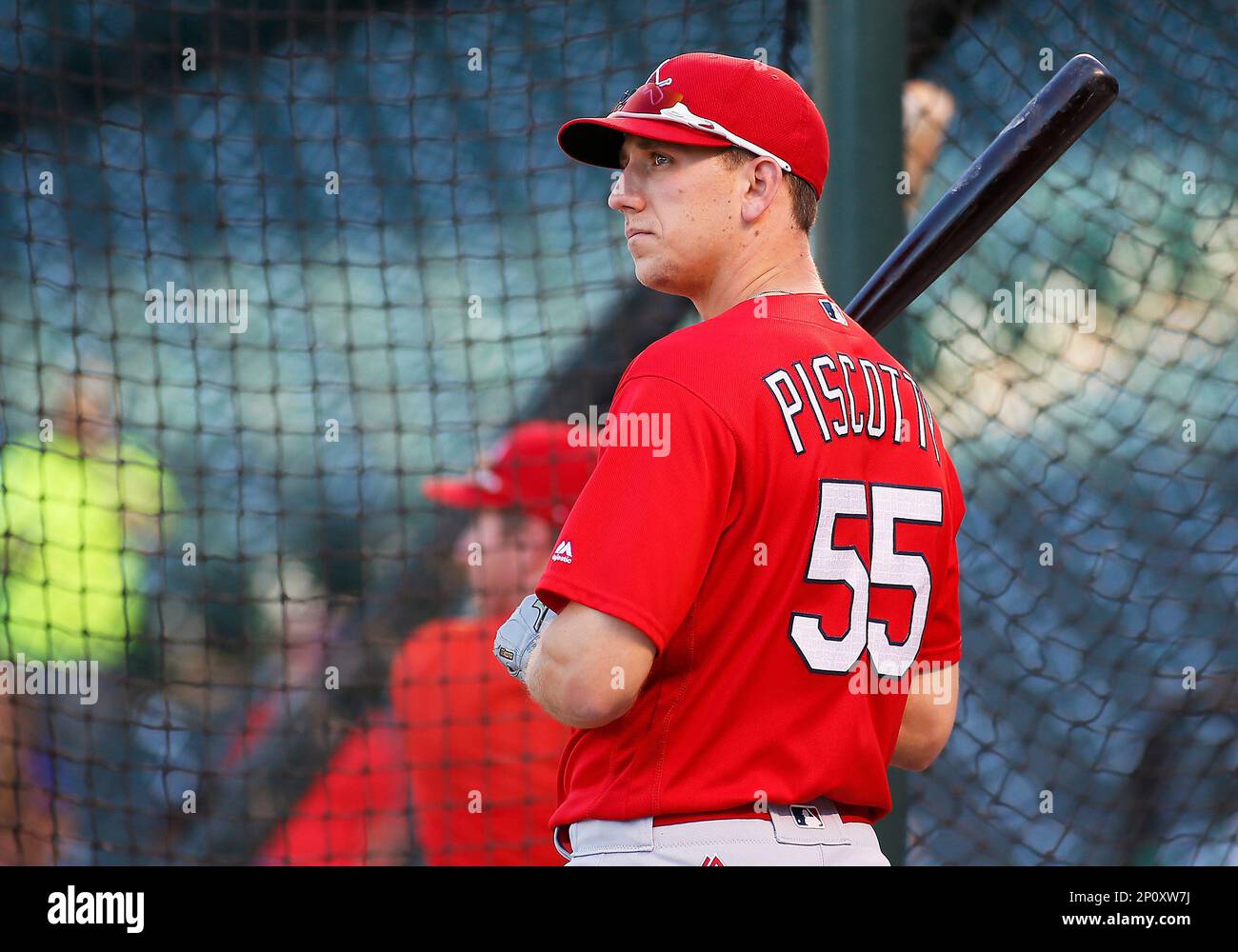 September 19 2016: St. Louis Cardinals Outfielder, Stephen Piscotty (55) prior to a regular season Major League Baseball game between the Colorado Rockies and the visiting St. Louis Cardinals at Coors Field in Denver, CO. (Photo by Russell Lansford/Icon Sportswire) (Icon Sportswire via AP Images) Stockfoto