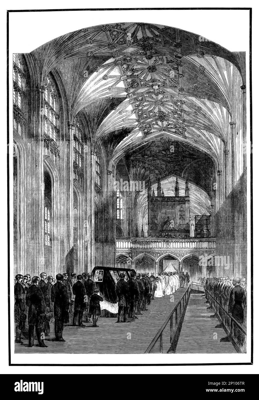 Die königliche Prozession im Schiff der St. George's Chapel in Windsor Castle, nach dem frühen Tod des Typhus von Prinz Albert von Sachsen-Coburg und Gotha (1819-1861), Gemahl des britischen Monarchen als Ehemann von Königin Victoria. Stockfoto