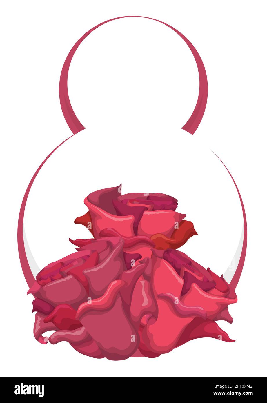 Rosa Nummer acht in Umrissen und Rosen zum Gedenken an den Frauentag - oder 8M -. Design im Cartoon-Stil auf weißem Hintergrund. Stock Vektor