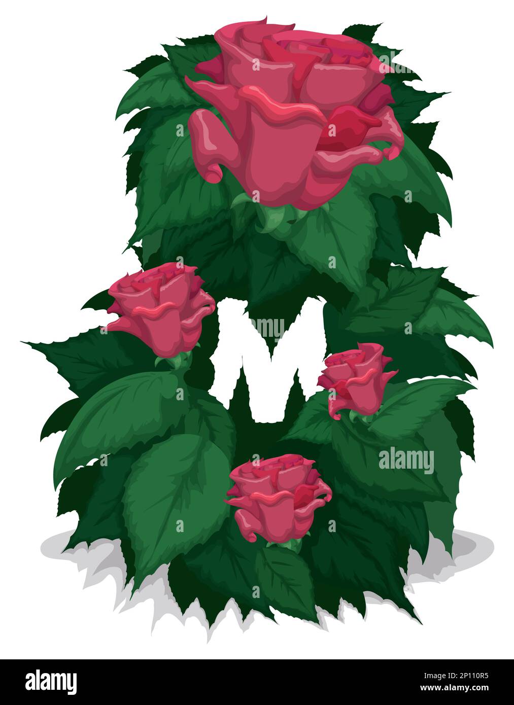 Riesennummer 8 mit grünen Blättern, pinkfarbenen Rosen und dem Buchstaben M zum Gedenken an den Frauentag am 8. März. Stock Vektor