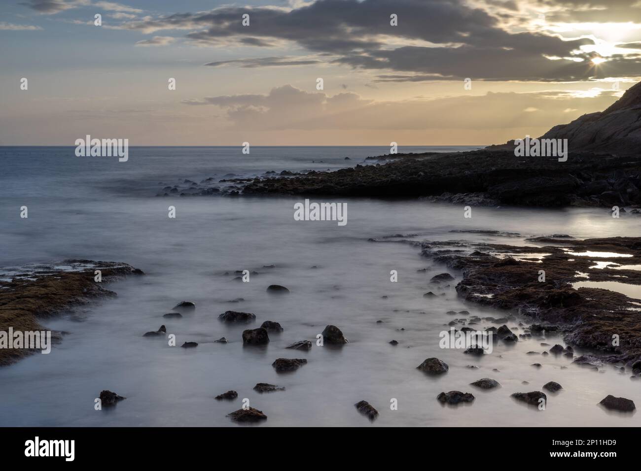 Sonnenuntergang am Strand La Caleta, Costa Adeje, Teneriffa, Spanien Stockfoto