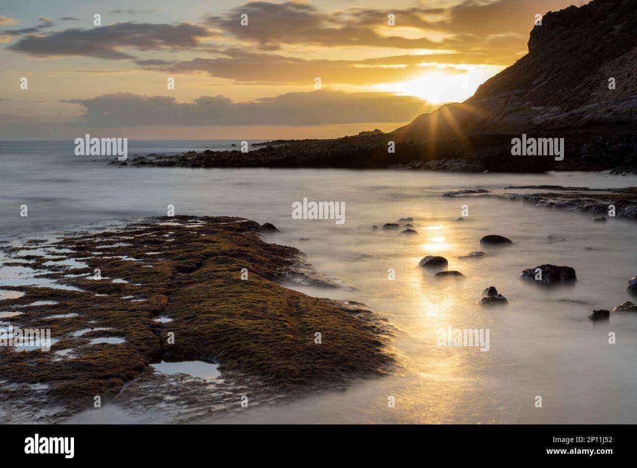 Sonnenuntergang am Strand La Caleta, Costa Adeje, Teneriffa, Spanien Stockfoto