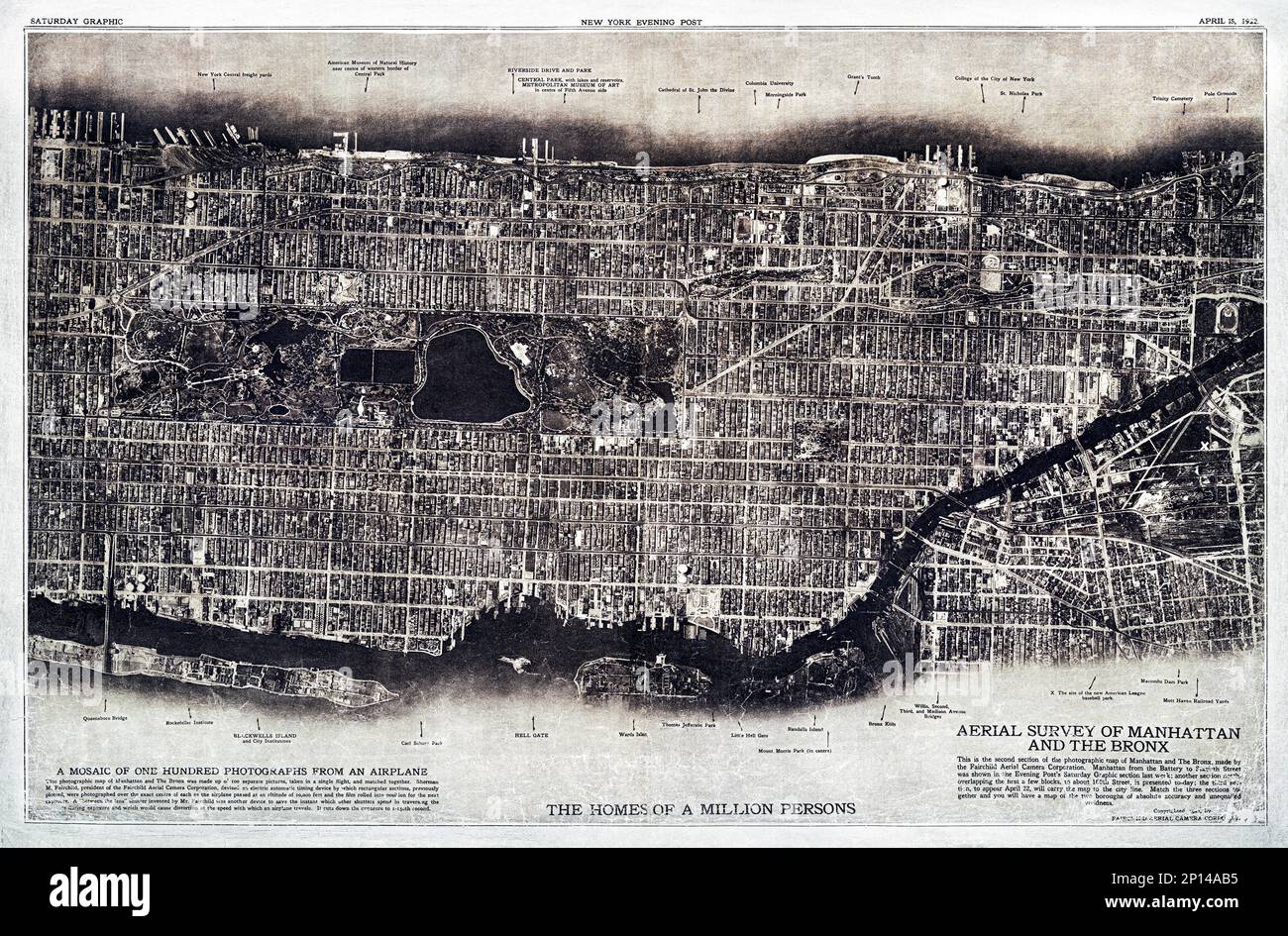 New York City, fotografiert von zwei Meilen in der Luft (1922) von der Lionel Pincus and Princess Firyal Map Division. Original Aus Dem New Yorker Pu Stockfoto