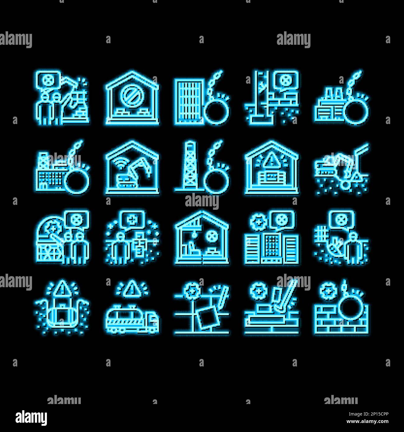 Demontage des Konstruktionsprozesses Abbildung des Neonleuchtsymbols Stock Vektor