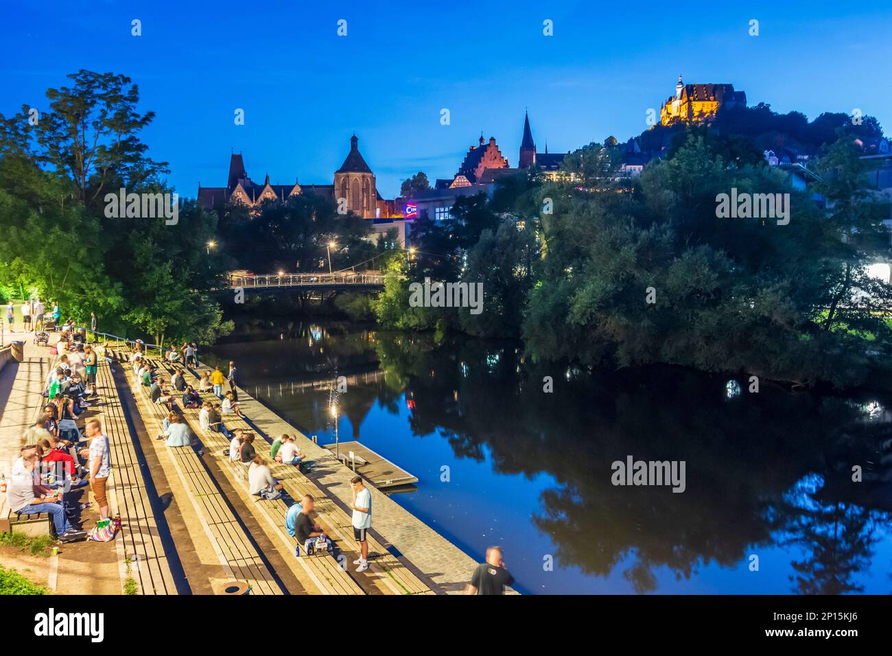 Marburg Lahn, Terrassen, Blick auf Altstadt und Schloss Marburger in