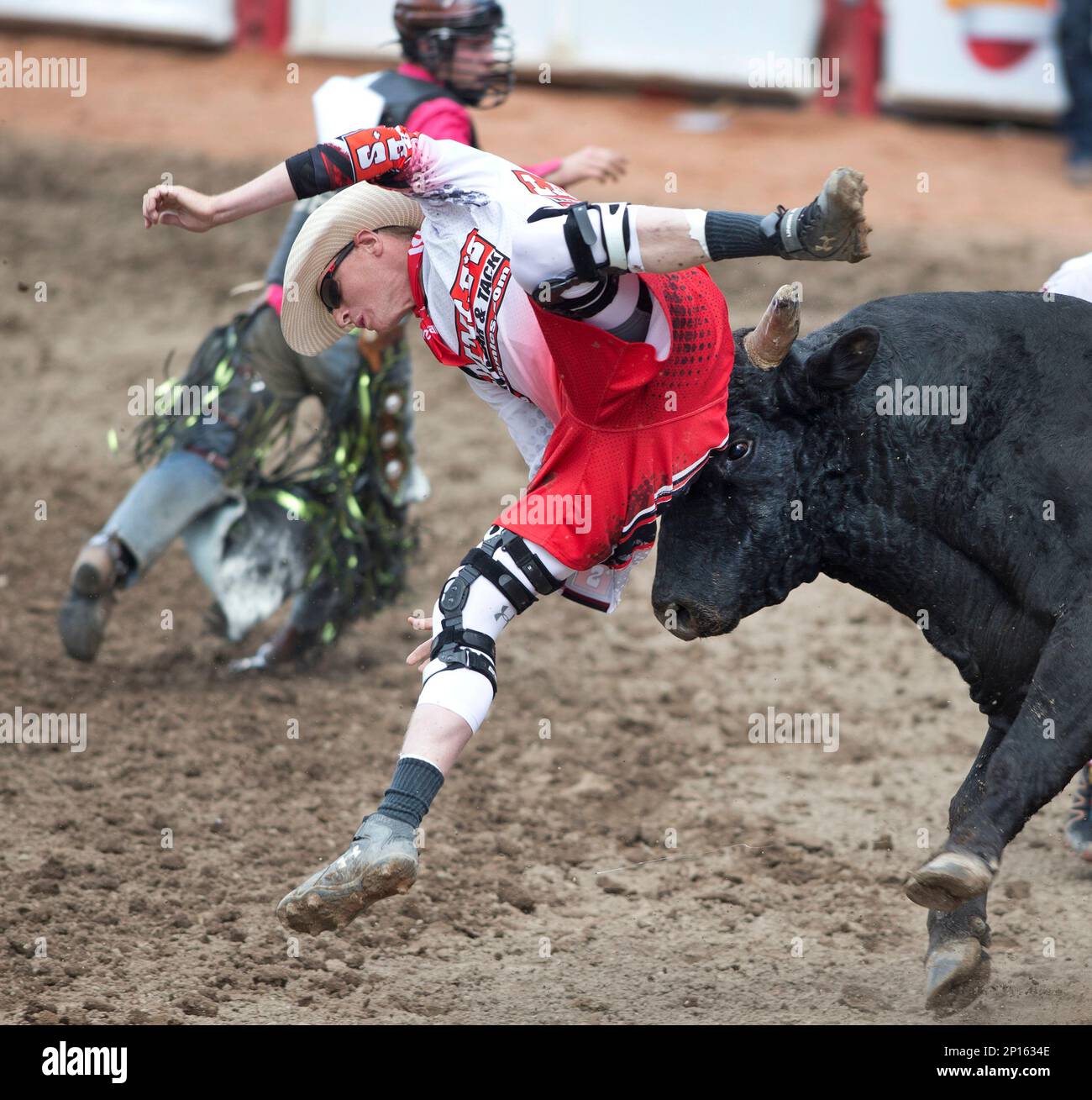 Calgary, Alberta; CanadaRodeo bullfighter Scott Waye pays the price