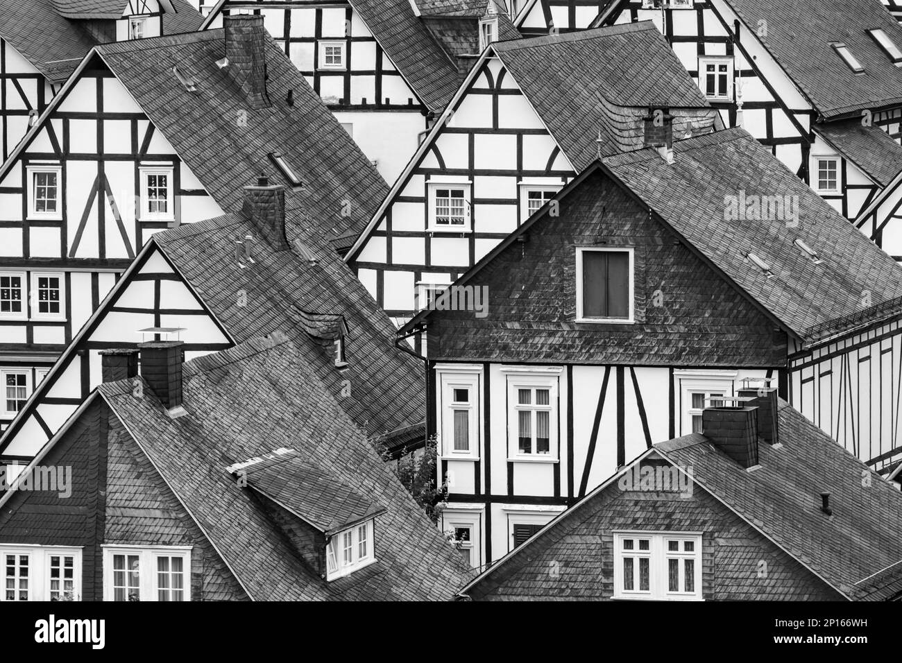 Freudenberg: Altstadt 'Alte Flecken', Fachwerkhäuser in der Nähe von Siegen-Wittgenstein, Nordrhein-Westfalen, Nordrhein-Westfalen, Deutschland Stockfoto