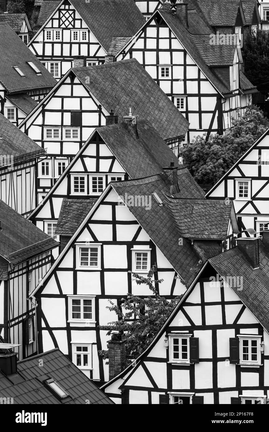 Freudenberg: Altstadt 'Alte Flecken', Fachwerkhäuser in der Nähe von Siegen-Wittgenstein, Nordrhein-Westfalen, Nordrhein-Westfalen, Deutschland Stockfoto