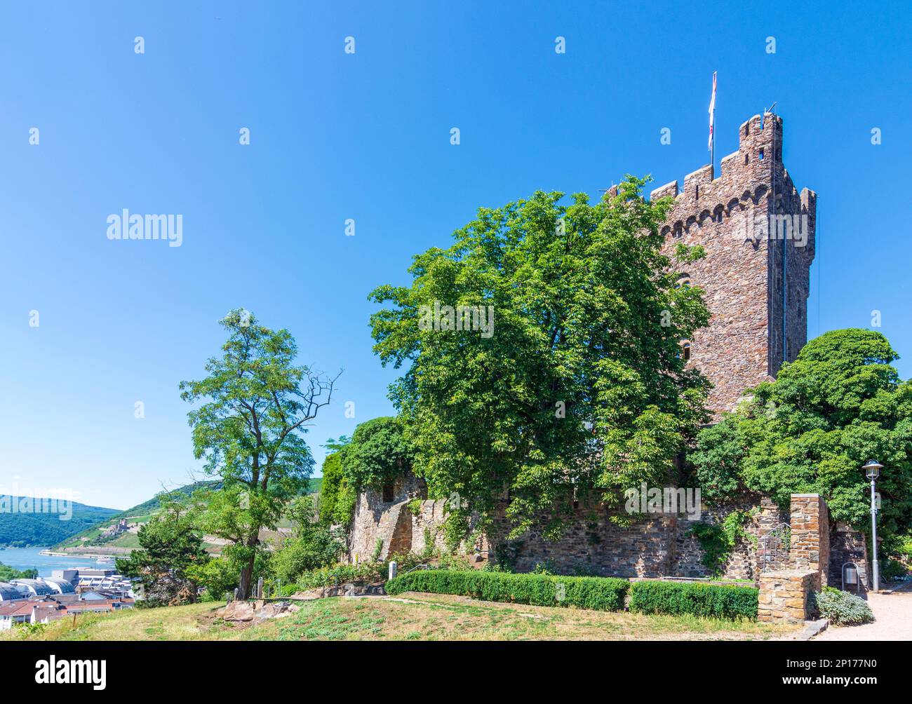 Bingen am Rhein: Burg Klopp, heute Rathaus in Rheintal, Rheinland-Pfalz, Rheinland-Pfalz, Deutschland Stockfoto