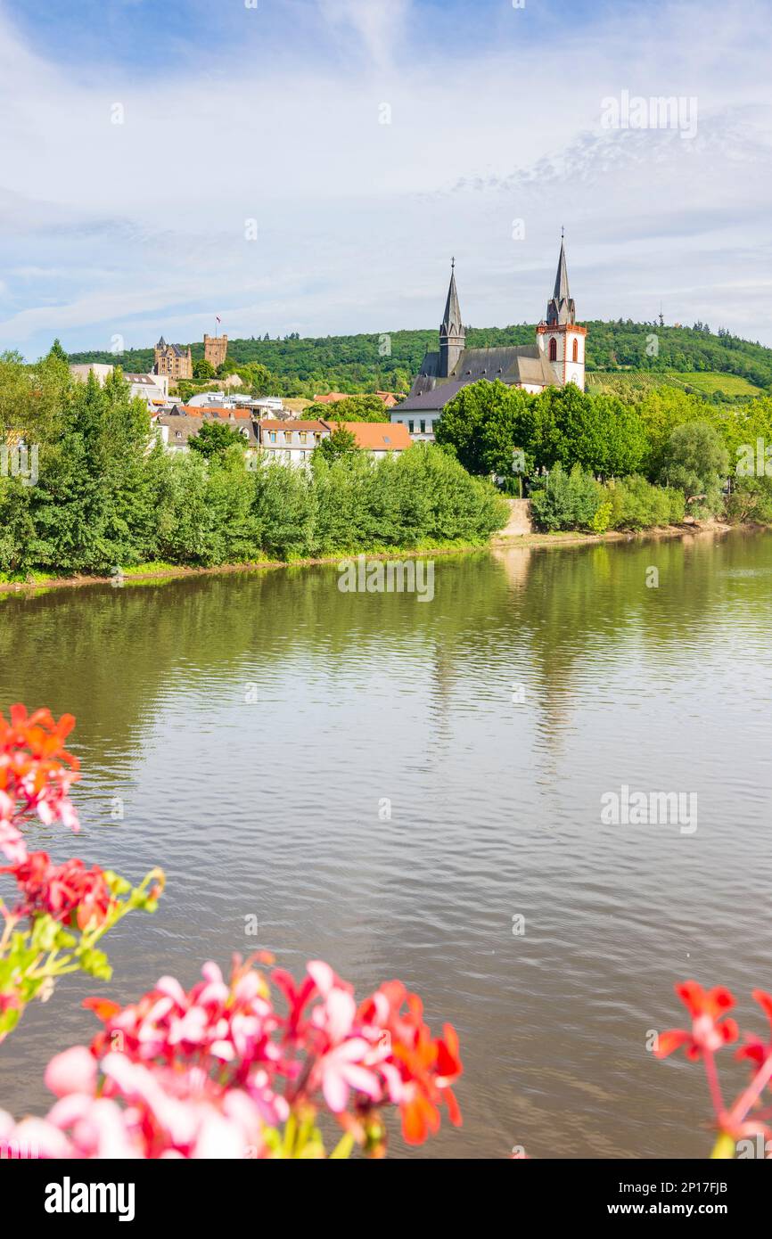Bingen am Rhein: Die nahe, die Kirche St. Martin, Burg Klopp Castle, heute Rathaus in Rheintal, Rheinland-Pfalz, Rheinland-Pfalz, Ger Stockfoto