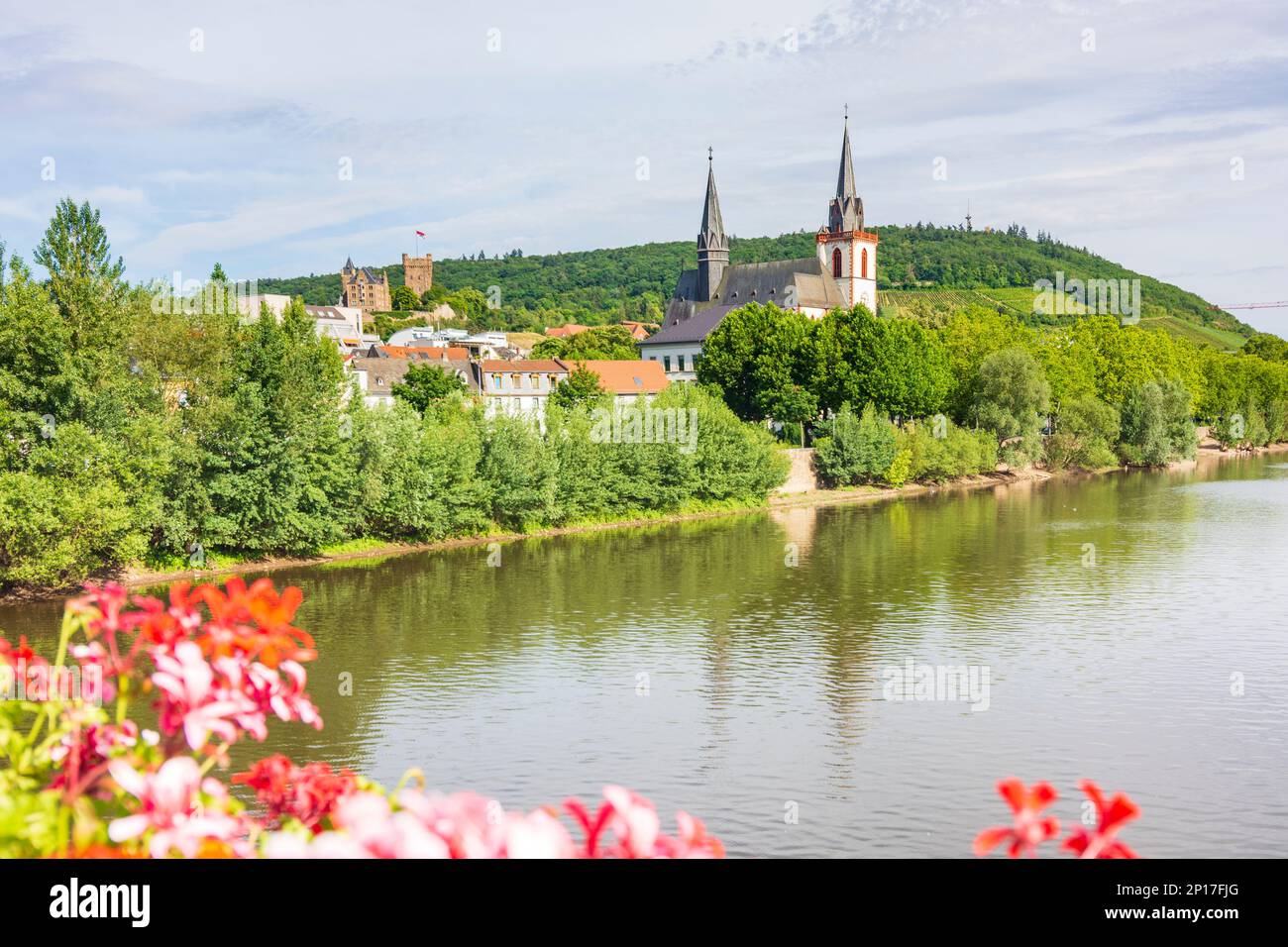 Bingen am Rhein: Die nahe, die Kirche St. Martin, Burg Klopp Castle, heute Rathaus in Rheintal, Rheinland-Pfalz, Rheinland-Pfalz, Ger Stockfoto
