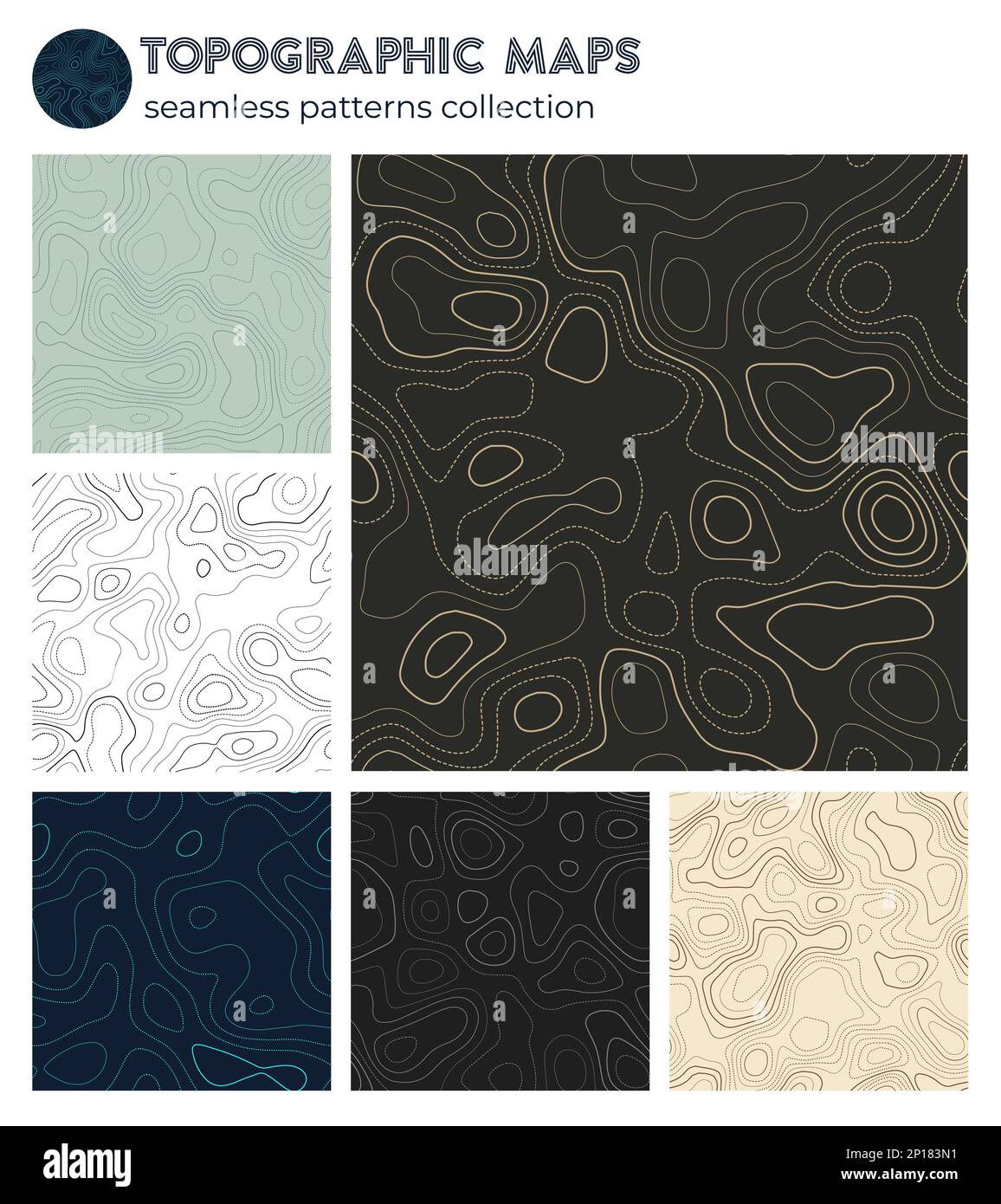 Topografische Karten. Authentische isolierte Muster, nahtloses Design. Leistungsstarker Fliesenhintergrund. Vektordarstellung. Stock Vektor