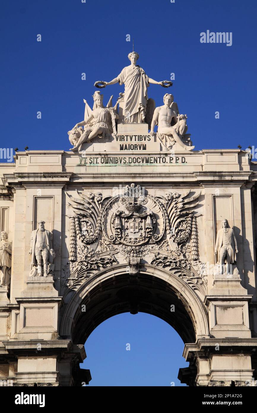 Portugal, Lissabon. Bogendetail - Praca de Commercio auch bekannt als Terreiro do Paco - Handelsplatz im Stadtzentrum. Stockfoto