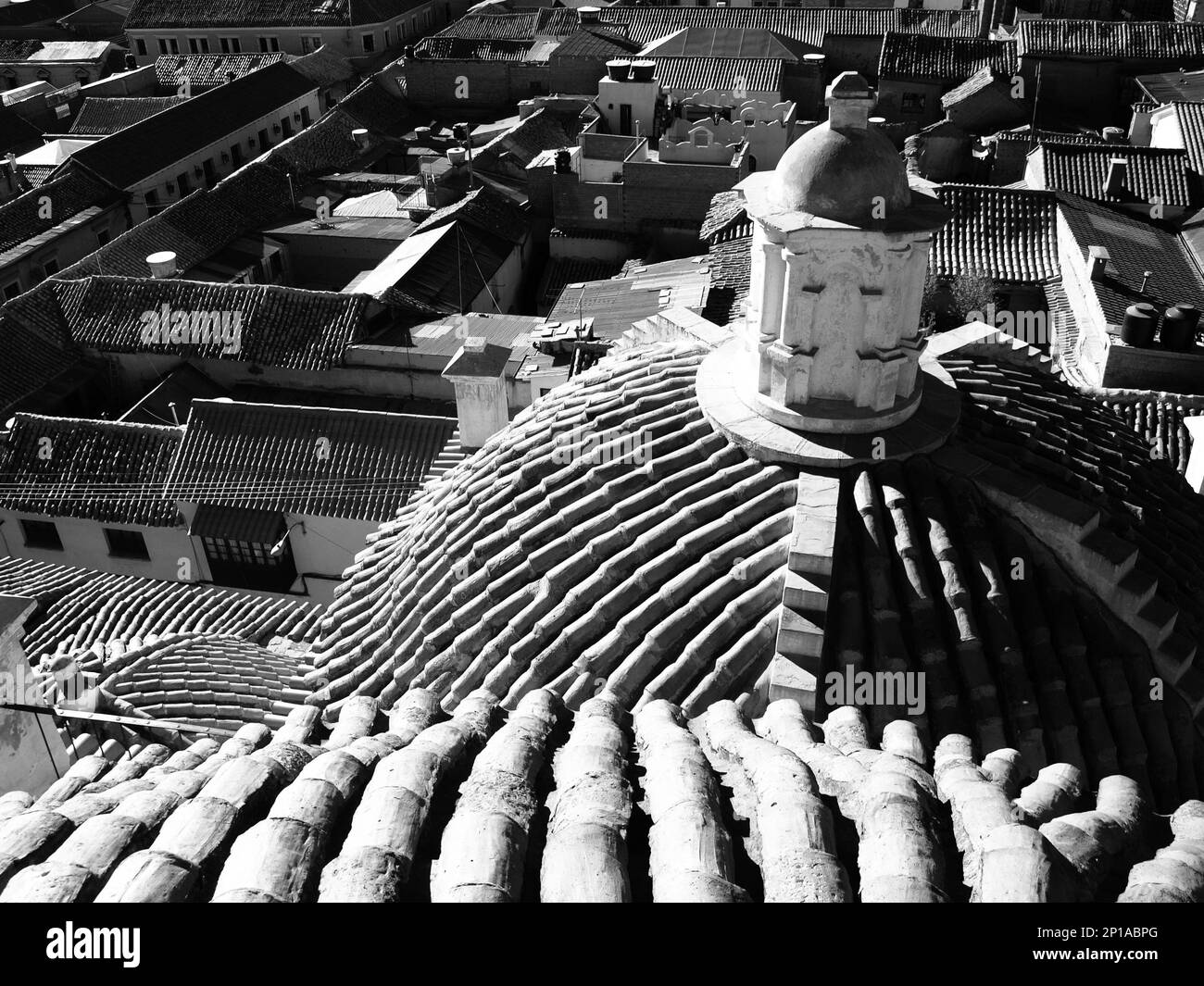 Dachterrasse des San Francisco Klosters in Potosi, Bolivien. Schwarzweißbild. Stockfoto