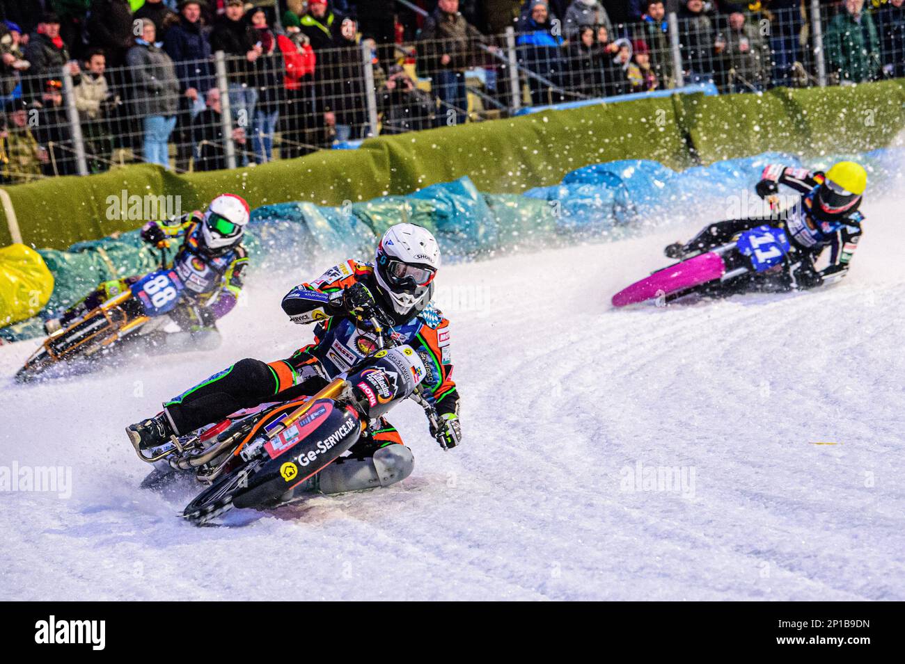 Zur deutschen Individual Ice Speedway Championship im Horst-Dohm-Eisstadion, Berlin, am Freitag, den 3. März 2023. (Foto: Ian Charles | MI News) Guthaben: MI News & Sport /Alamy Live News Stockfoto