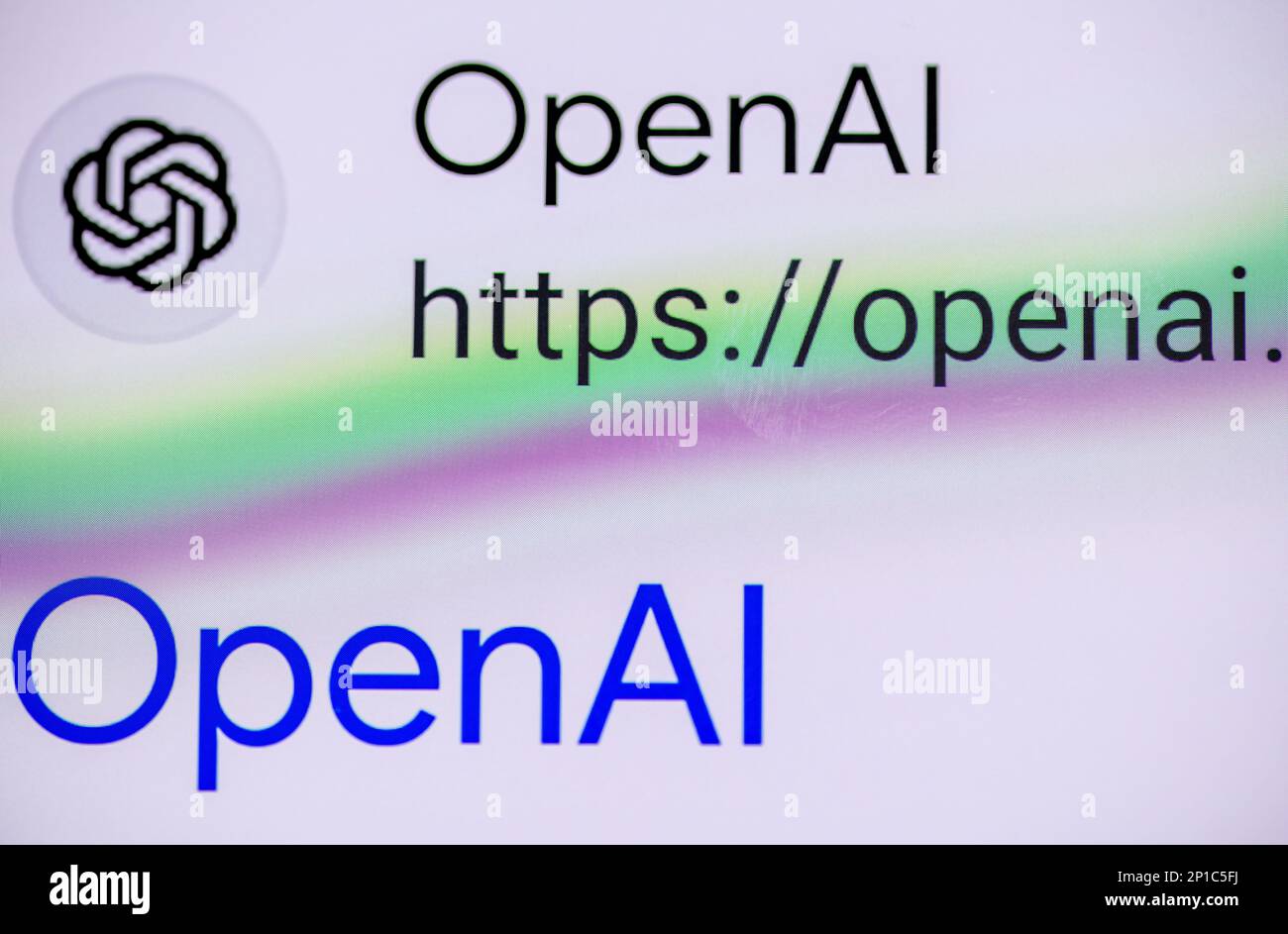 Nach London. UK-03.01.2023. Das Logo und der Name des Technologieunternehmens OpenAI, das den ChatGPT entwickelt hat. Nach London. UK-03.01.2023. Das Logo und der Name des Stockfoto