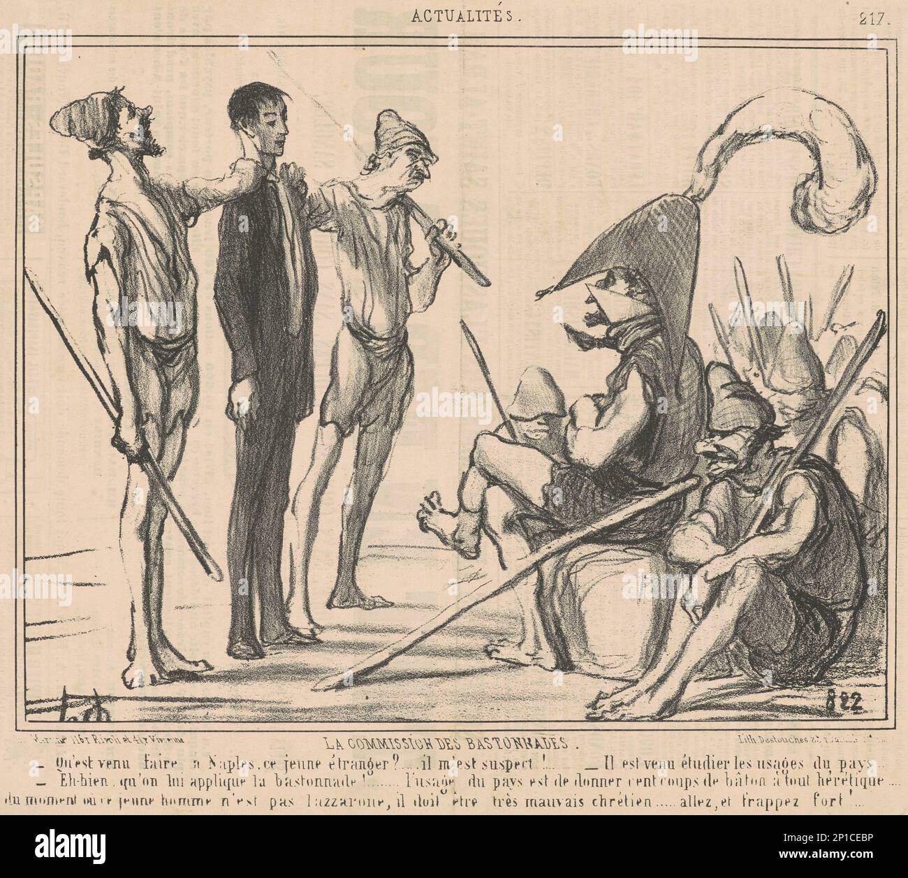 Kommission des Bastonnades, 19. Jahrhundert. Prügelkommission. Stockfoto