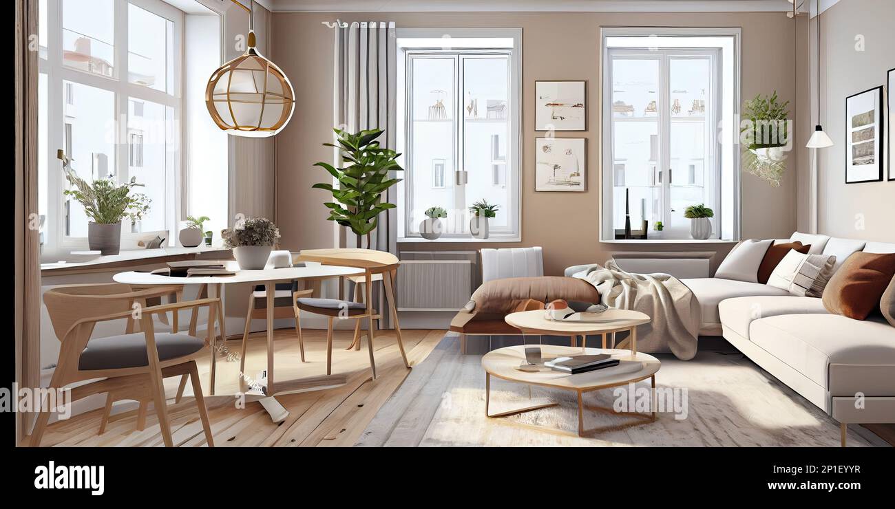 stilvolles skandinavisches wohnzimmer mit design-minzsofa, möbeln