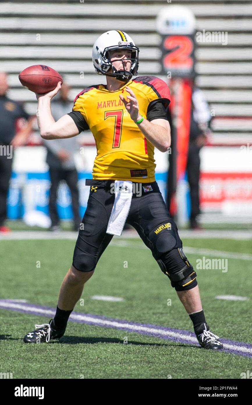 April 16, 2016: Maryland Terrapins quarterback Caleb Rowe (7) in action during the Spring Game at Capital One Field at Maryland Stadium in College Park, MD. (Photo by Elliott Brown/ Icon Sportswire) (Icon Sportswire via AP Images) Stockfoto