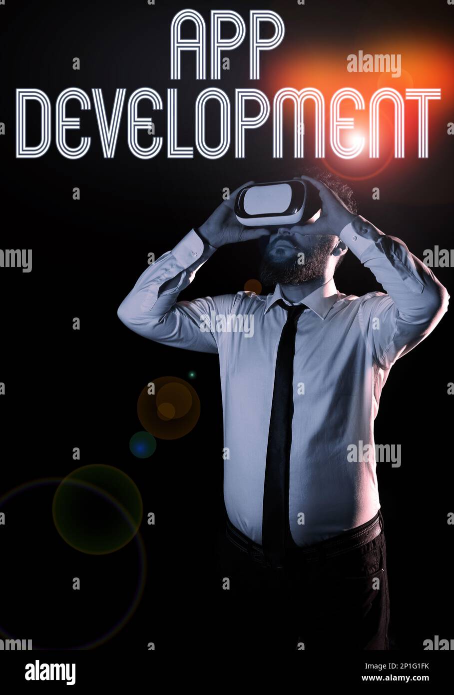 Textunterschrift zur Darstellung der Anwendungsentwicklung. Konzept bedeutet Entwicklungsservices für ein fantastisches mobiles und Web-Erlebnis Stockfoto