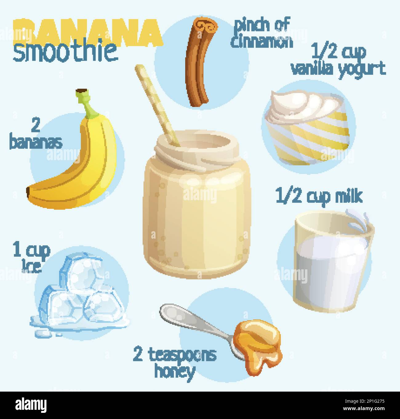 Milchshake-Zutaten Cartoon-Vektorsymbole Stock Vektor