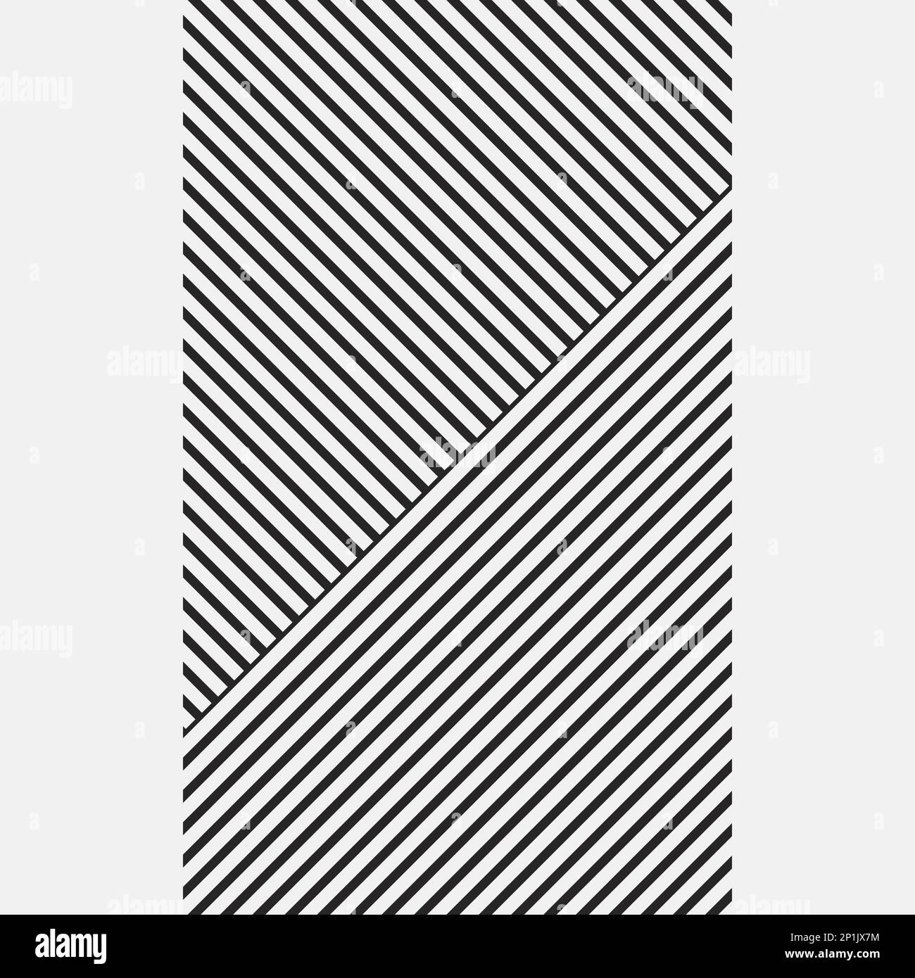 Geometrischer grafischer Hintergrund mit schwarzen schrägen Linien in der Mitte des Posters. Zwei gestreifte Trapezspitzen, die sich an den Seiten berühren. Schraffur jedes Trapez Stock Vektor
