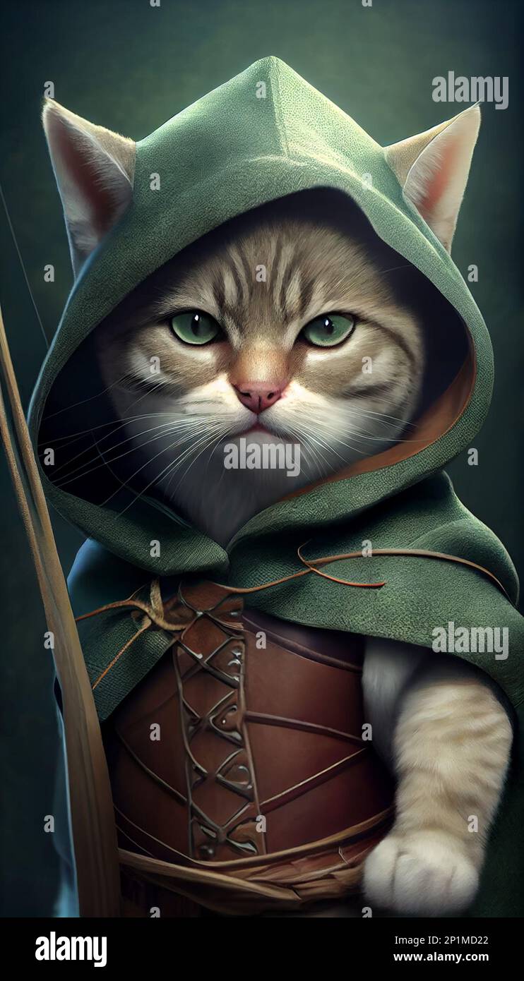 Archer Fantasy Feline: A Kitten's Adventure in a magical World, A Cat's Epic Journey through a Fantasy Land, Whiskers in Wonderland: A Cat's Tale of F Stockfoto