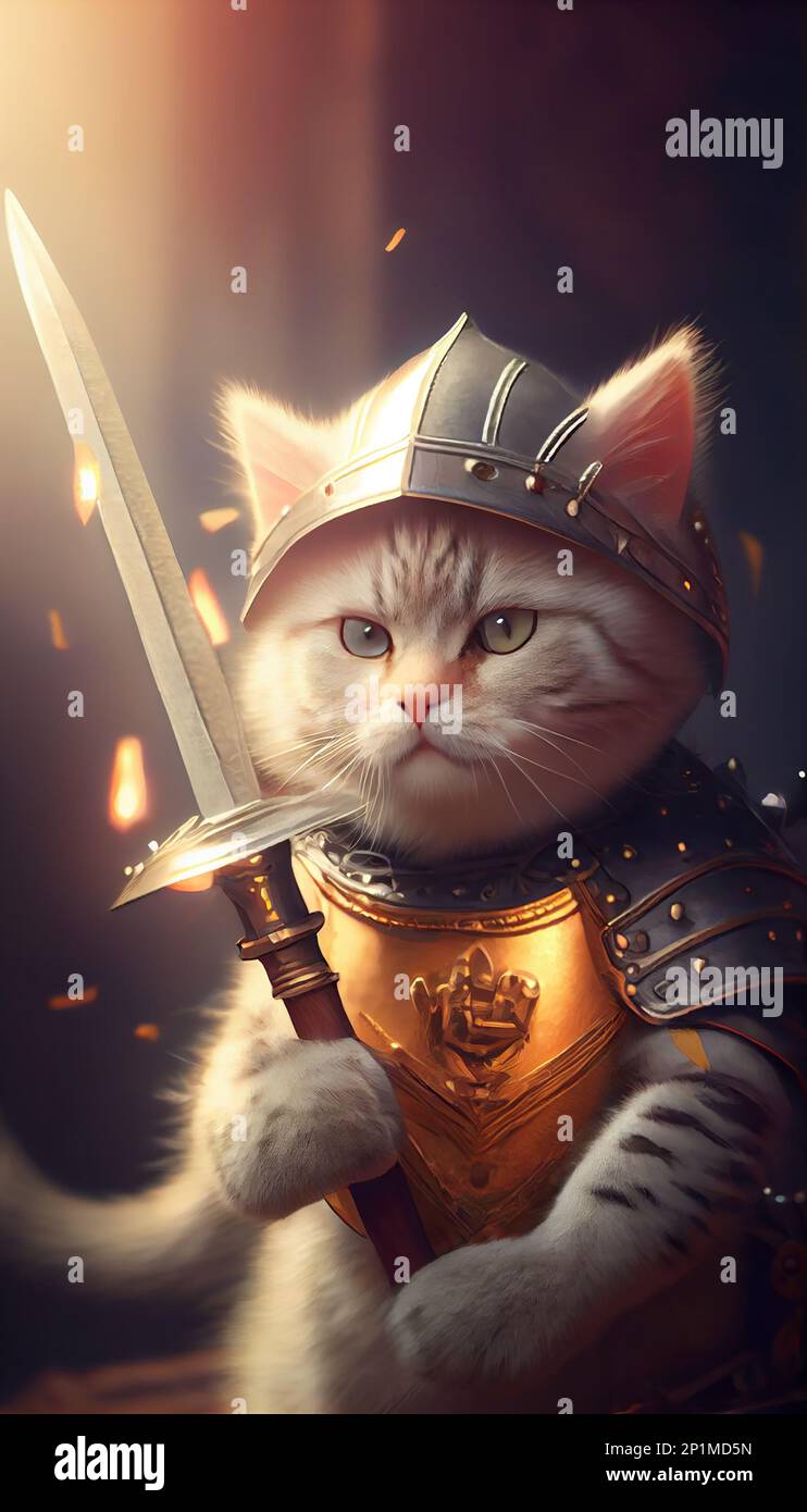 Knight Fantasy Feline: A Kitten's Adventure in a magical World, A Cat's Epic Journey through a Fantasy Land, Whiskers in Wonderland: A Cat's Tale of F Stockfoto