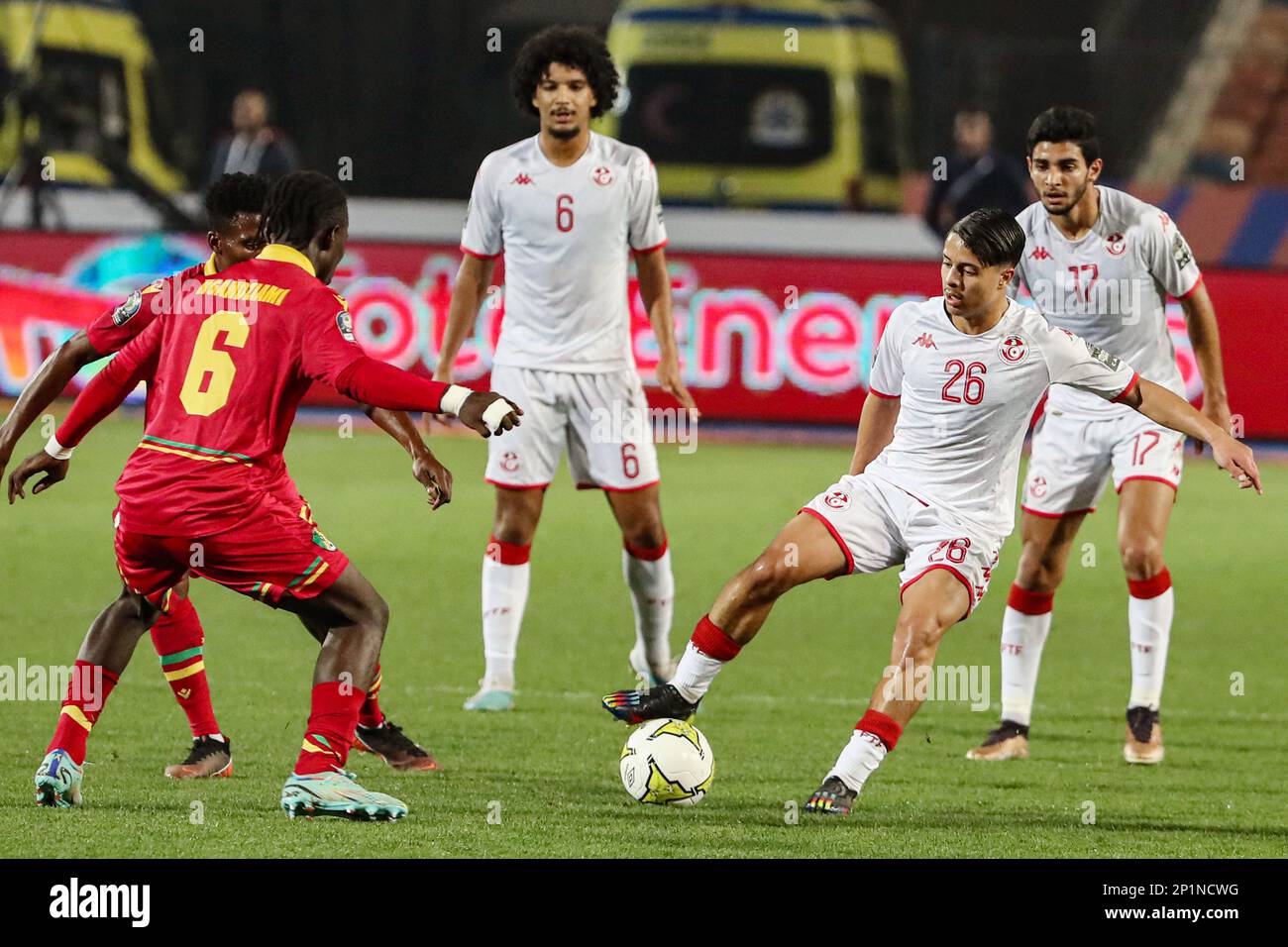 Kairo, Ägypten. 3. März 2023. Chaim El Djebali (2. R) aus Tunesien tritt während des Viertelfinalspiels zwischen Kongo und Tunesien beim 2023 CAF (Confederation of African Football) U-20 Africa Cup of Nations in Kairo, Ägypten, am 3. März 2023 an. Kredit: Ahmed Gomaa/Xinhua/Alamy Live News Stockfoto