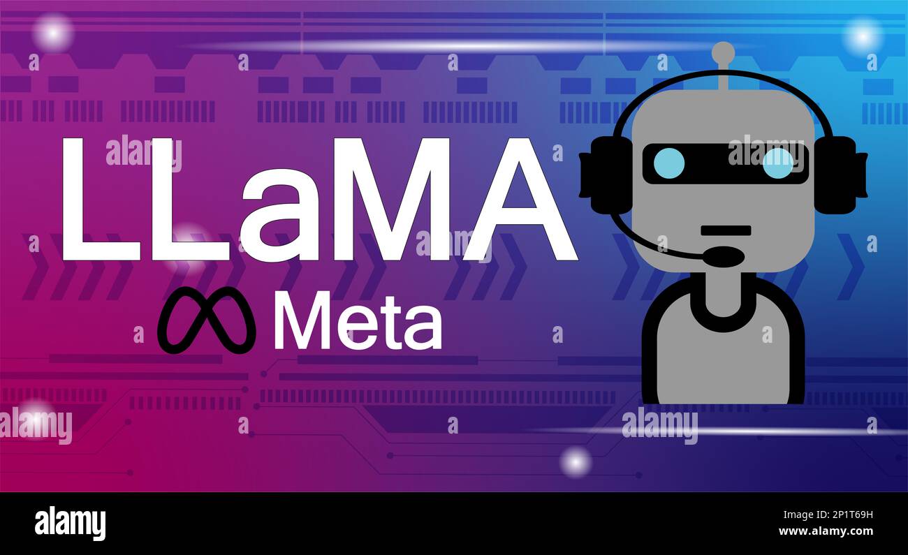 Text Lama von Meta und Roboter auf einem wunderschönen Hintergrund. Stockfoto