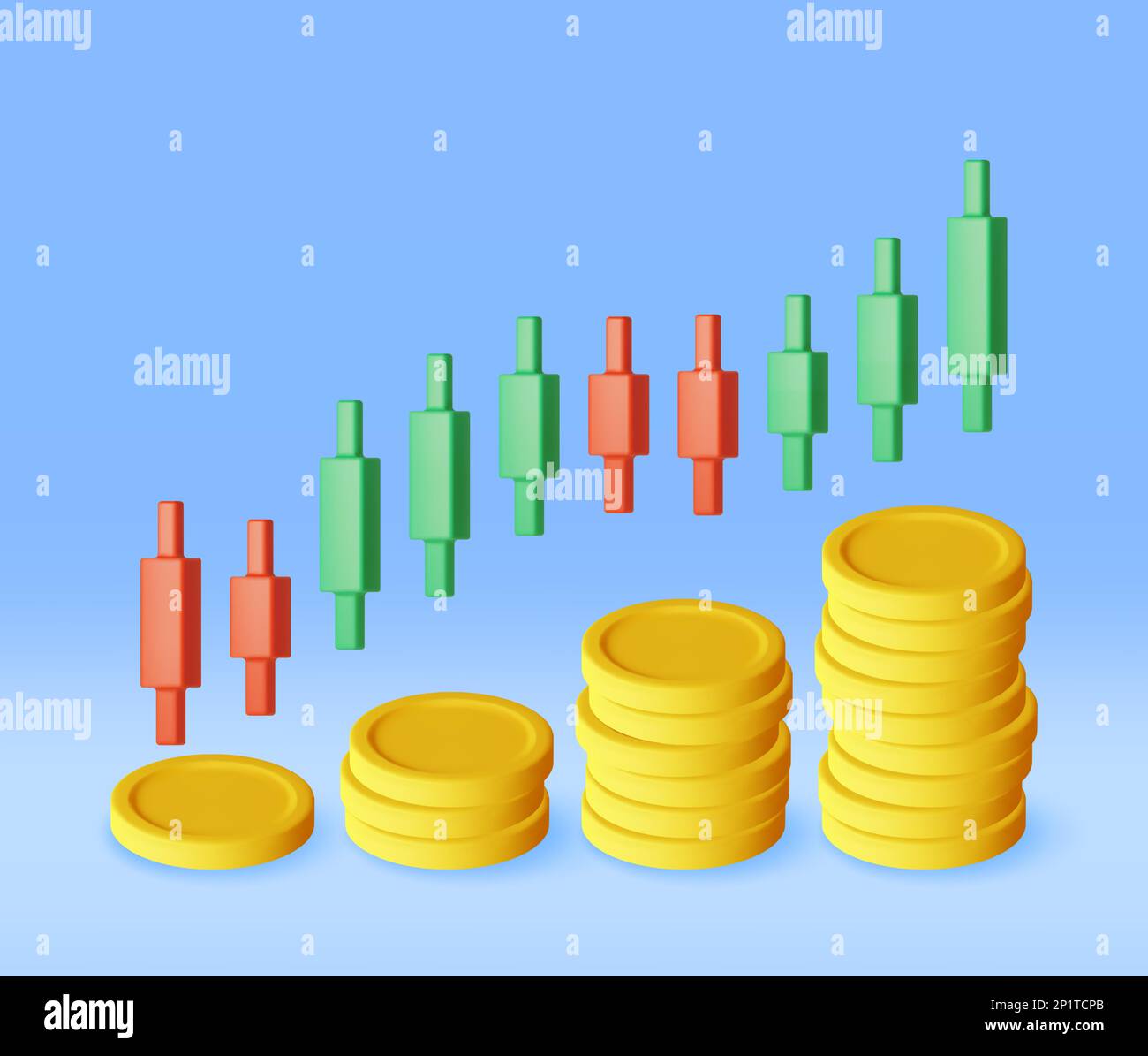 3D-Wachstumspfeil mit Goldmünzen Stock Vektor
