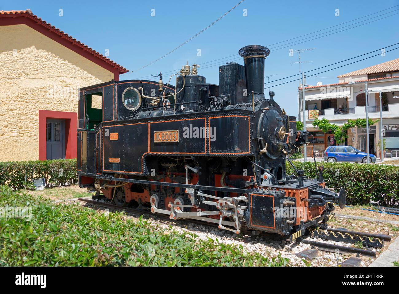 Eisenbahn, Diakopto, Achaia, Peloponnes, Griechenland, Diakofto, Schmalspurbahn, Dampflokomotive Stockfoto
