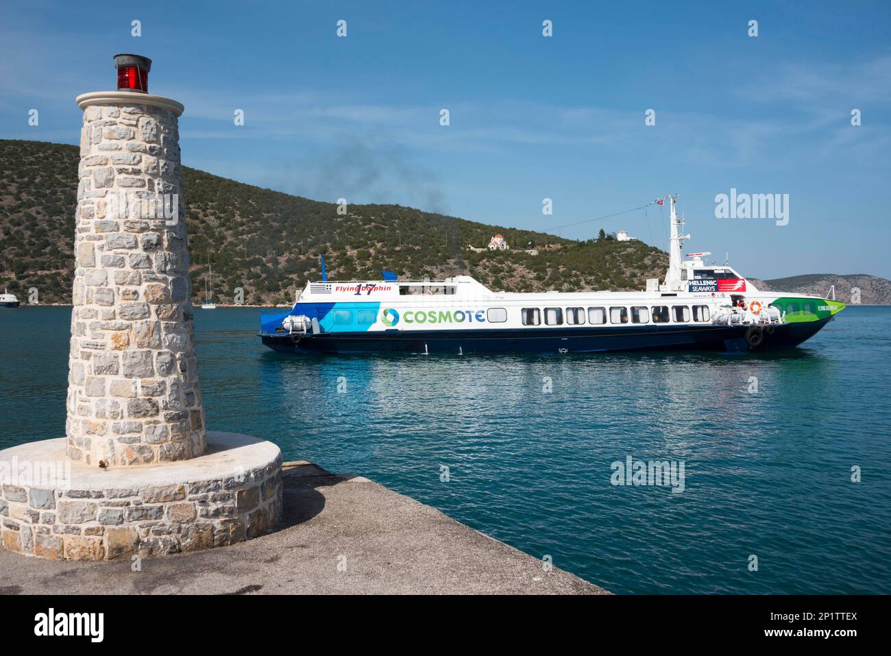 Tragflächenboot, Ermioni, Peloponnes, Griechenland, Fliegende Delfine Stockfoto