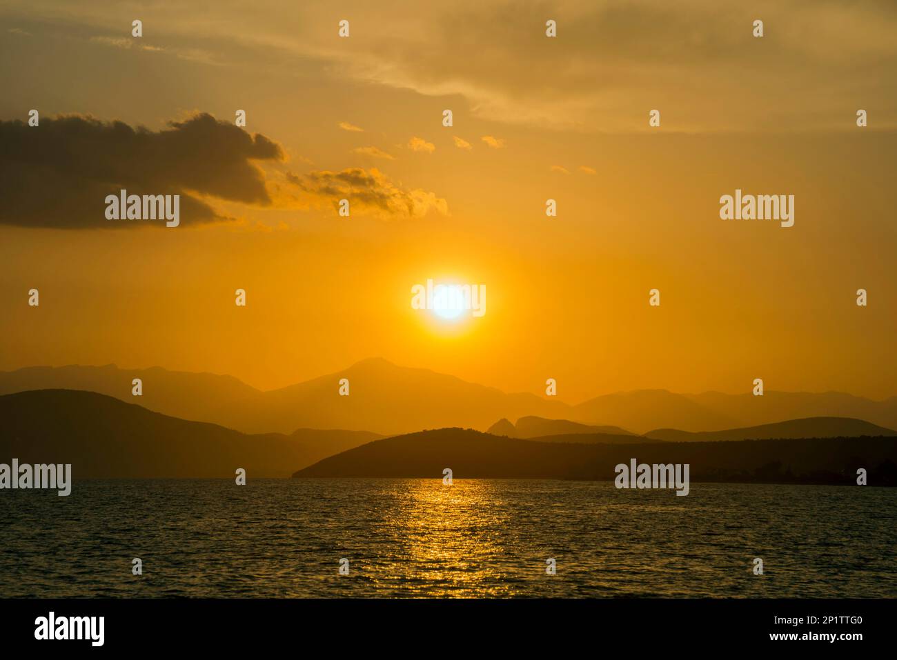 Sonnenuntergang in Candias, Argolis, Peloponnes, Griechenland Stockfoto