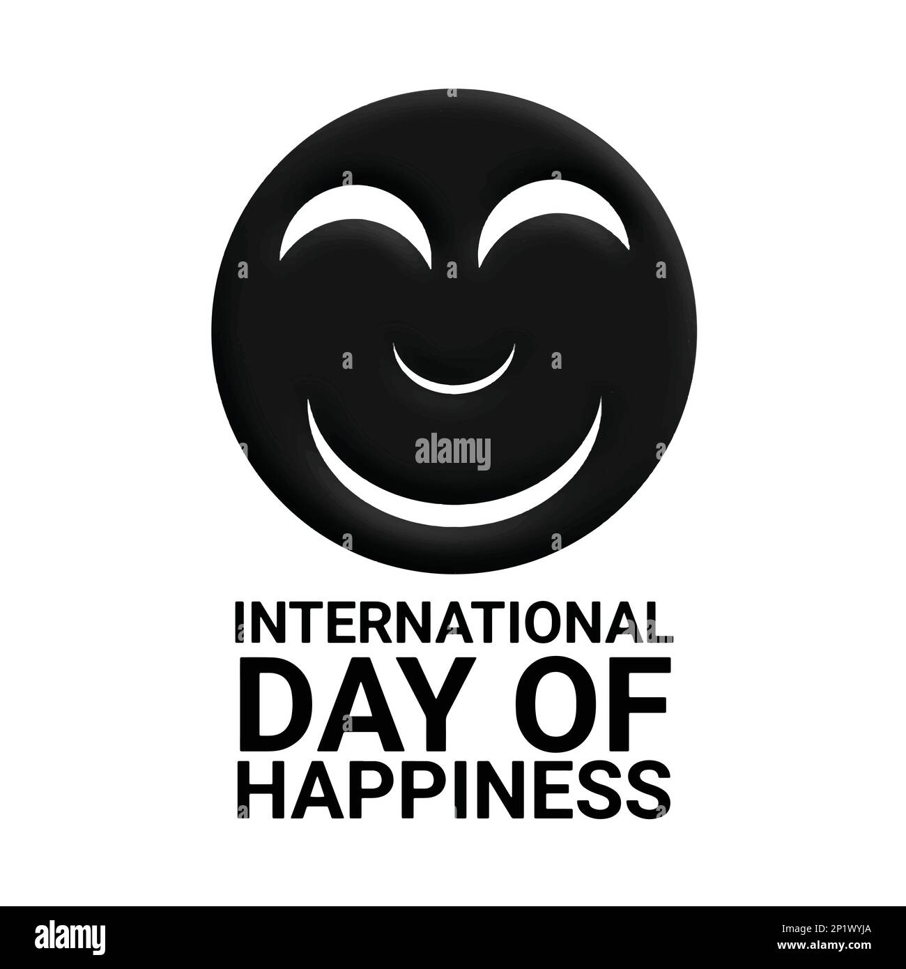 Internationaler Tag Des Glücks. Vektordarstellung eines schwarz lächelnden Emoticons, isoliert auf weißem Hintergrund. Stock Vektor
