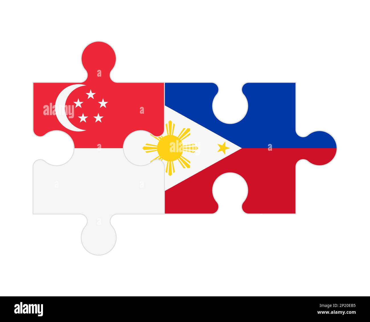 Zusammenhängendes Puzzle aus Flaggen von Singapur und den Philippinen, Vektor Stock Vektor