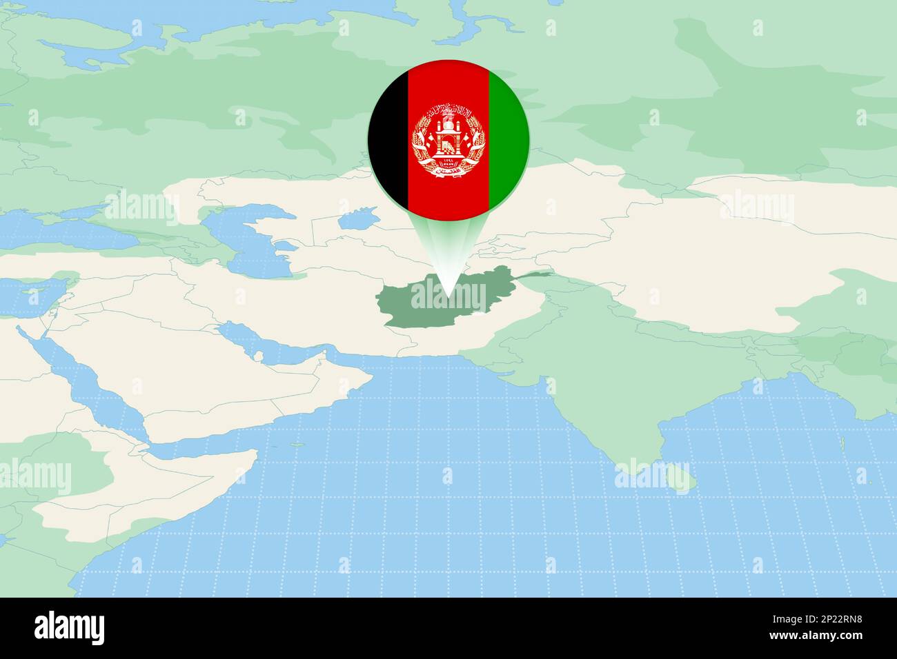 Abbildung von Afghanistan mit der Flagge. Kartographische Darstellung ...