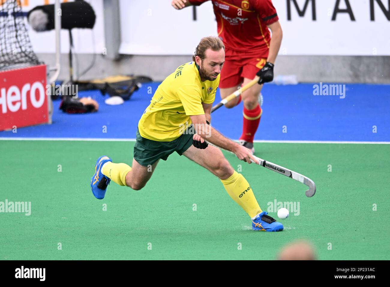 Hobart, Australien. 04. März 2023. Jake Harvie of Australia National Field Hockey-Mannschaft der Herren in Aktion beim 2022/23 International Hockey Federation (FIH) Men's Pro-League-Spiel zwischen Spanien und Australien im Tasmanian Hockey Centre. Endstand Spanien 3:1 Australien. Kredit: SOPA Images Limited/Alamy Live News Stockfoto