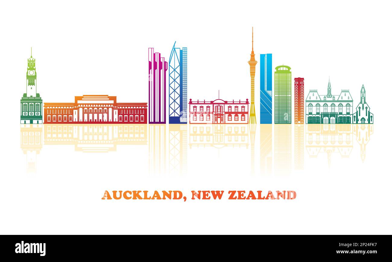 Farbenfrohes Skyline-Panorama der Stadt Auckland, Neuseeland - Vektordarstellung Stock Vektor