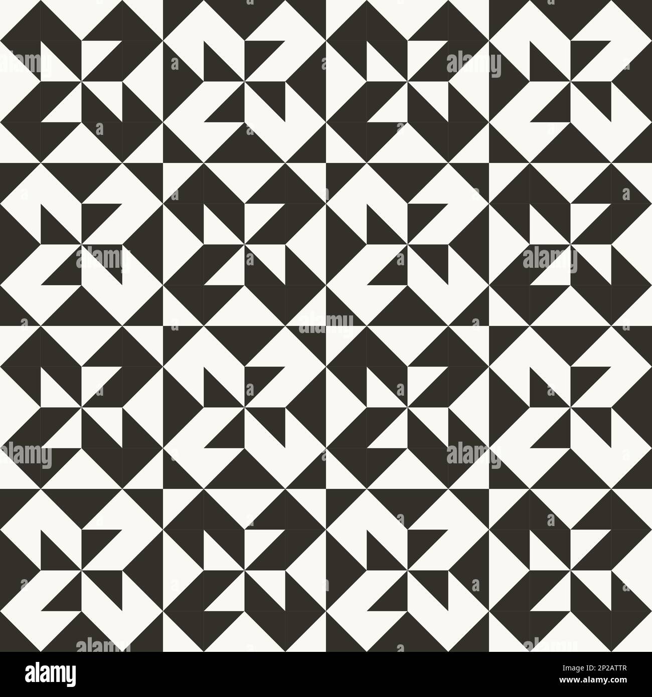 Schwarz-Weiß abstraktes geometrisches Steppmuster. Kontrastreicher geometrischer Hintergrund mit Dreiecken. Einfache Farben - einfach zu färben. Minimaler Rückstand Stock Vektor