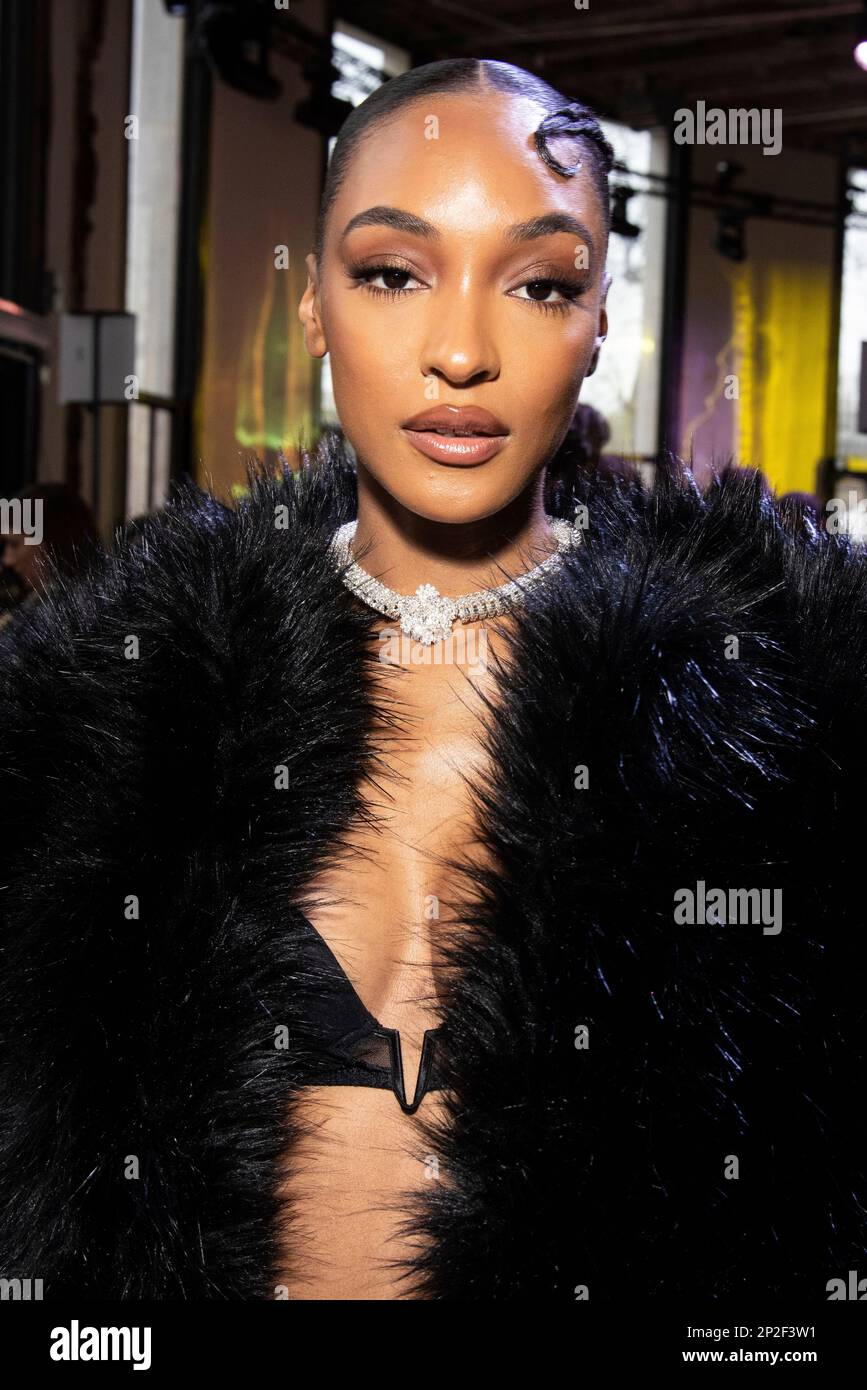 Jourdan Dunn poses for photographers at the Elie Saab Fall/Winter 2023