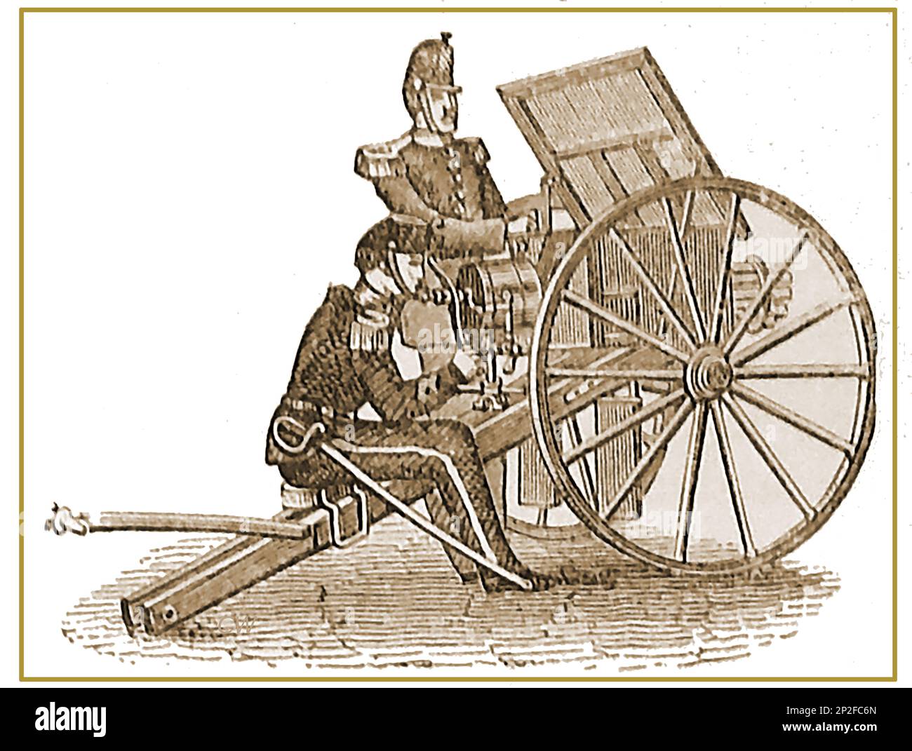 Ein Bild aus dem 19. Jahrhundert von einer französischen MitRailleuse oder Mitraille, was grapeshot', Multi-Barred-Schnellfeuer-Feldgewehr bedeutet, benutzt während des französisch-preußischen Krieges von 1870 bis 71 --- Une image du 19ème siècle d’une Mitrailleuse francoise ou mitraille, signifiant raisin », canon militaire de campagne à tir rapide à plusieurs canons, utilisée pendant la guerre franco-prussienne de 1870-71 Stockfoto