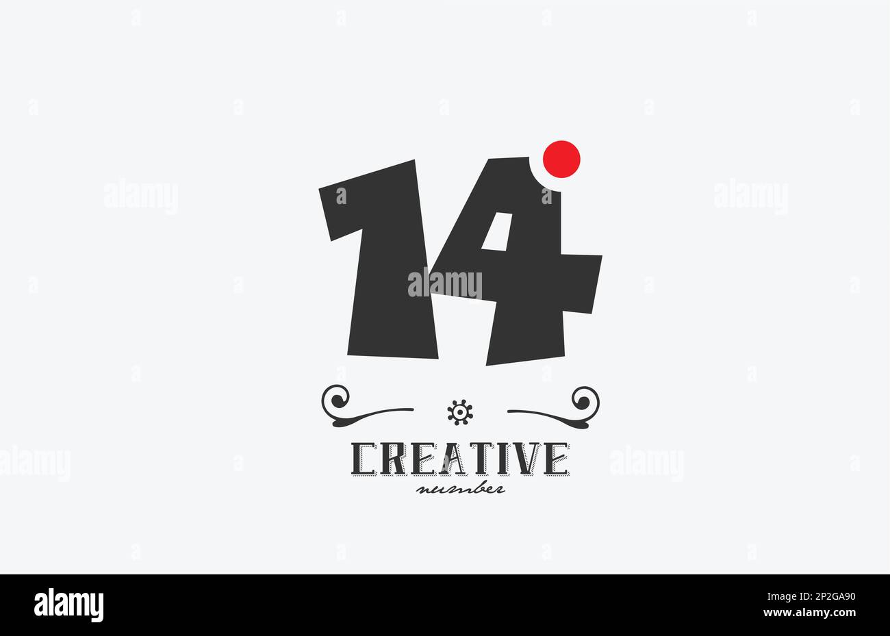 Graues Logo mit 14 Ziffern und rotem Punkt. Kreative Vorlage für Unternehmen und Unternehmen Stock Vektor