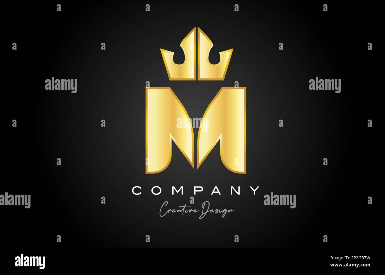 Logo mit goldenem M-Buchstaben und Symboldesign. Kreative Kronenkönigsvorlage für Unternehmen und Unternehmen Stock Vektor