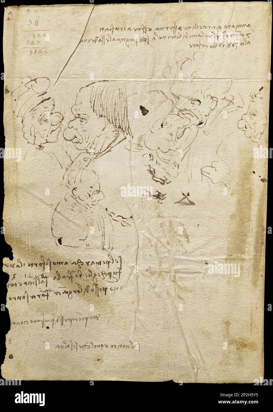 Seite des Codex Trivulzianus, letztes Quartal des 15. Jahrhunderts. Gefunden in der Sammlung der Pinacoteca del Castello Sforzesco, Mailand. Stockfoto