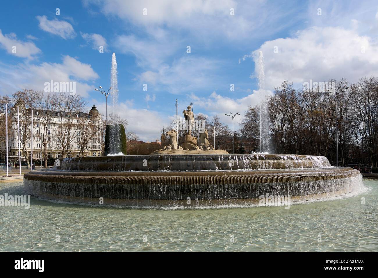 Der Neptun-Brunnen in Madrid: Ein Meisterwerk der barocken Skulptur Stockfoto