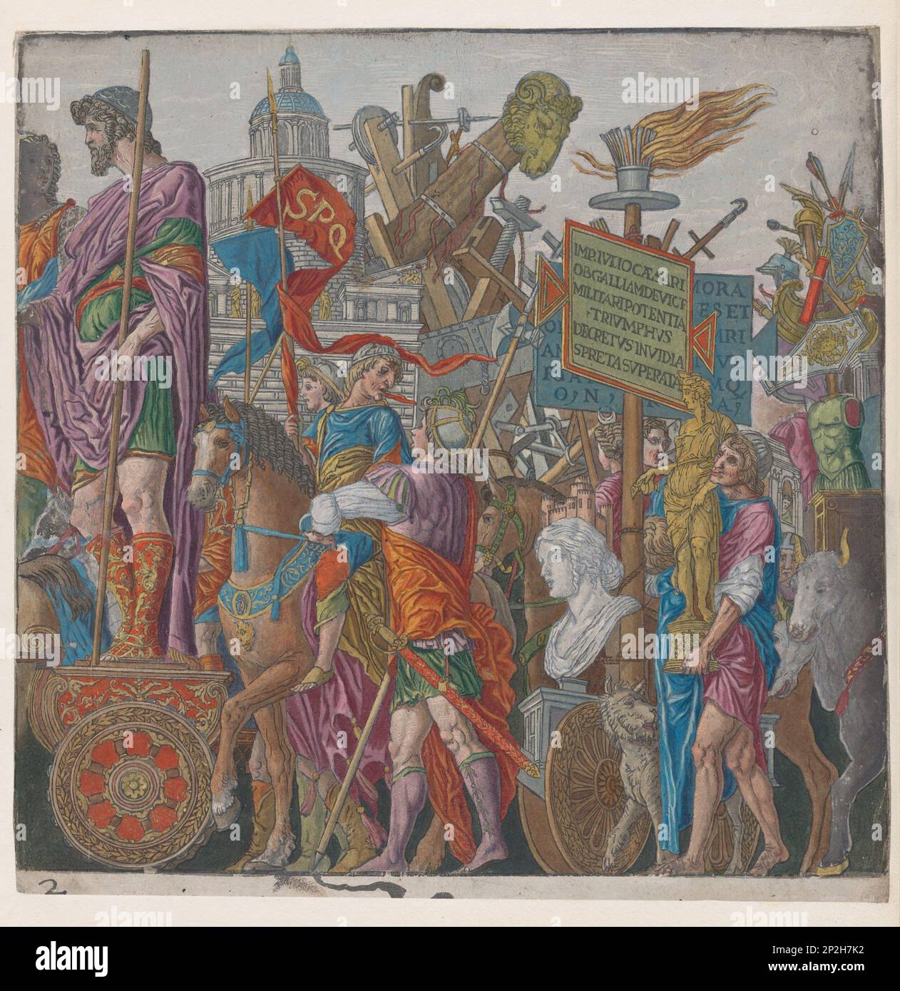 Blatt 2: Ein Triumphwagen aus dem Triumph von Julius Cäsar, 1599. Private Sammlung. Stockfoto