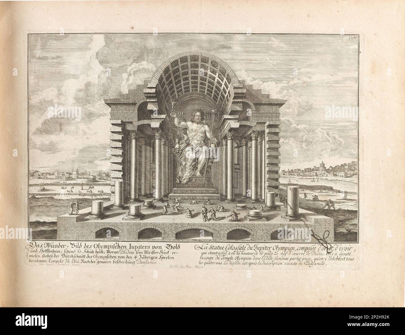 Die Jupiter-Statue in Olympia. Aus "Entwurff einer Historischen Architektur", 1725. Private Sammlung. Stockfoto