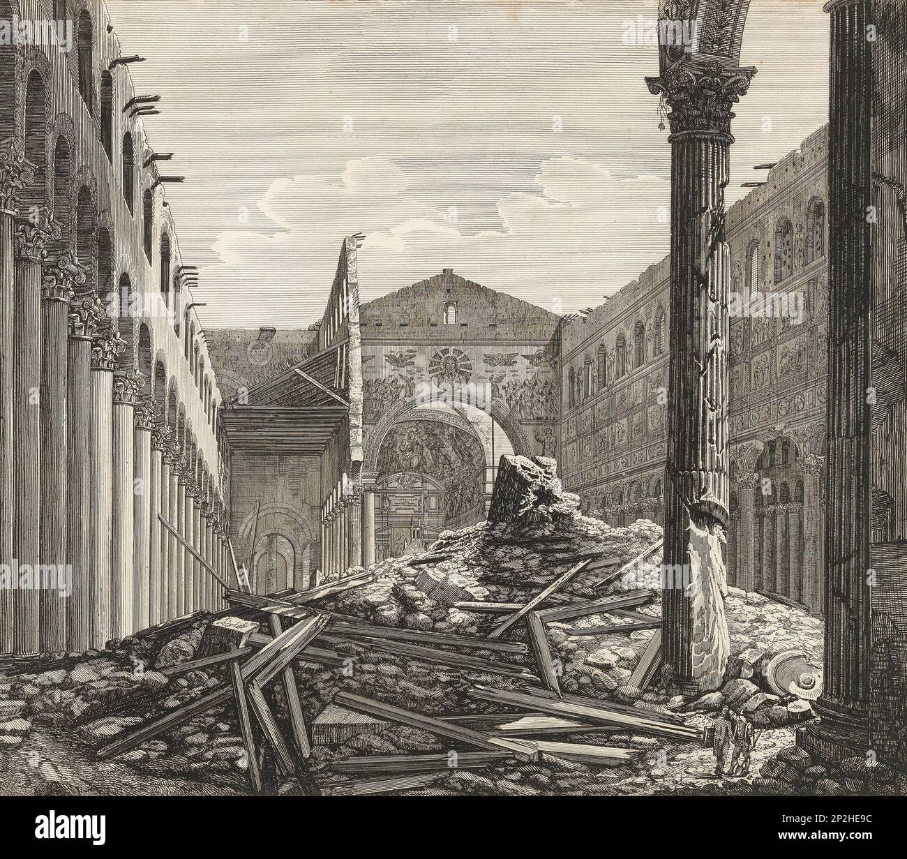 Blick auf die Basilika St. Paul vor den Stadtmauern von Rom, 1823. Private Sammlung. Stockfoto